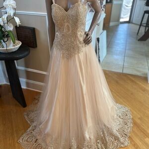 Elegant Beaded Gown in Champagne